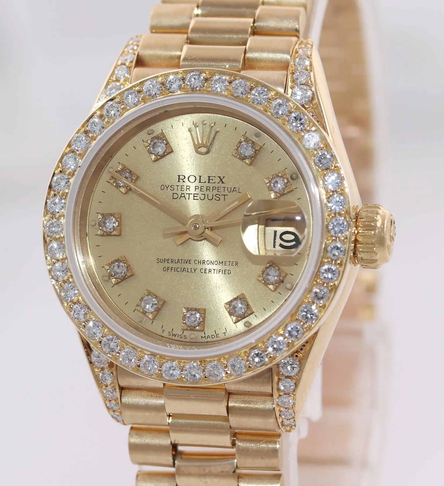 Rolex DateJust President Crown Collection 26mm Diamond Yellow Gold Watch 69138