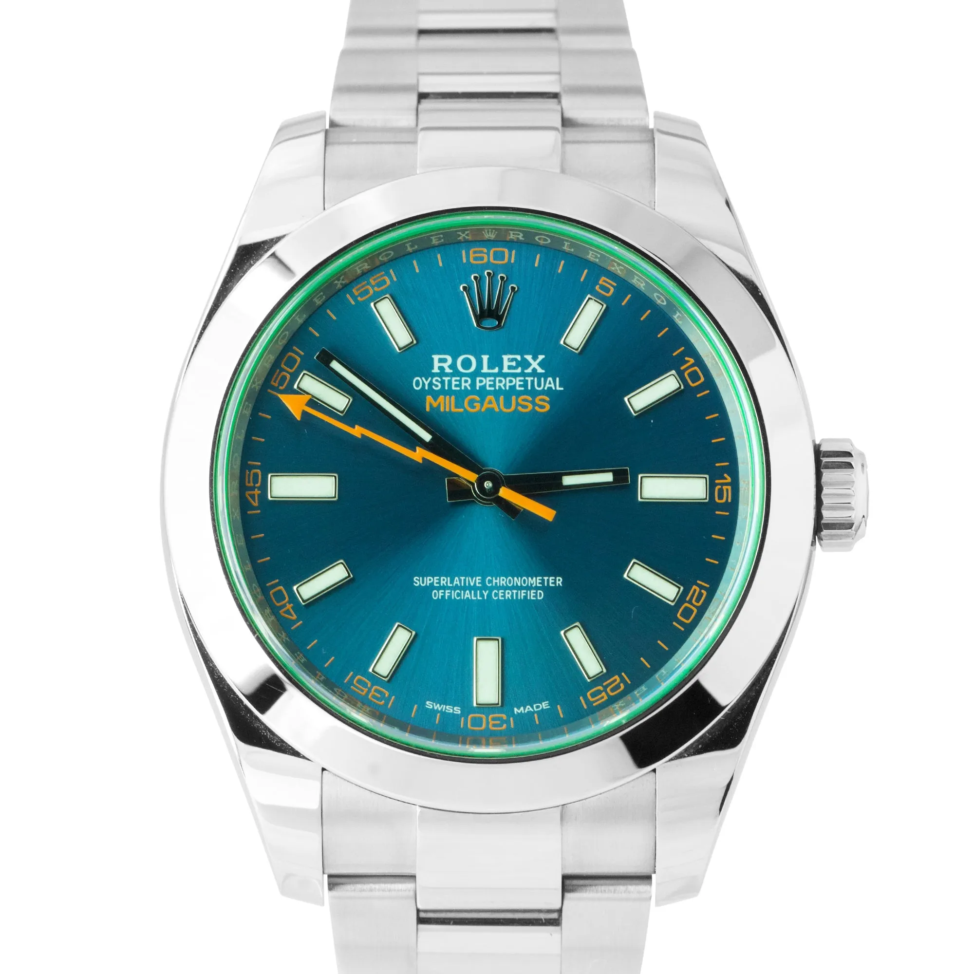 Rolex Milgauss Z-Blue Green 40mm 116400 GV 40mm Stainless Steel Watch B P