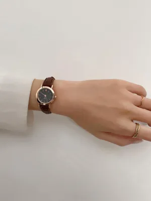 Round Pointer Quartz Watch - Brown