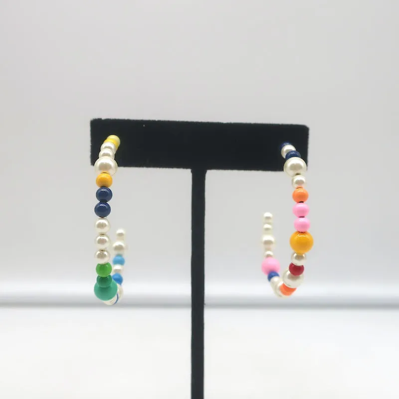 Roxanne Assoulin Faux Pearl & Multicolor Beaded Hoops