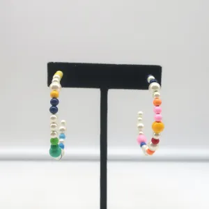 Roxanne Assoulin Faux Pearl & Multicolor Beaded Hoops