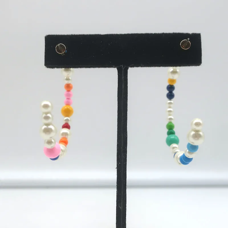 Roxanne Assoulin Faux Pearl & Multicolor Beaded Hoops