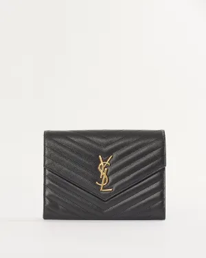 Saint Laurent Black Quilted Grain De Poudre Leather Cassandre Matalassé Wristlet Pouch