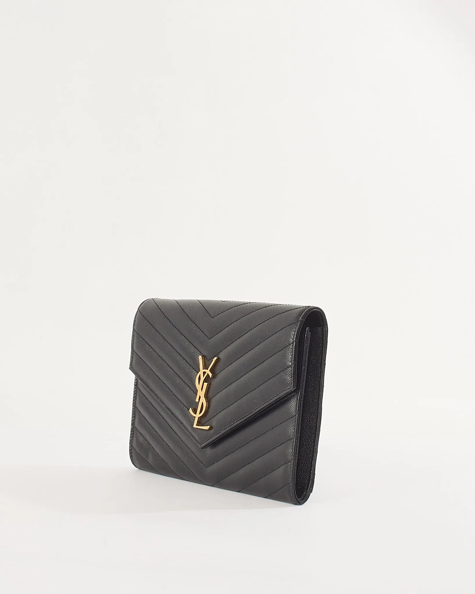 Saint Laurent Black Quilted Grain De Poudre Leather Cassandre Matalassé Wristlet Pouch
