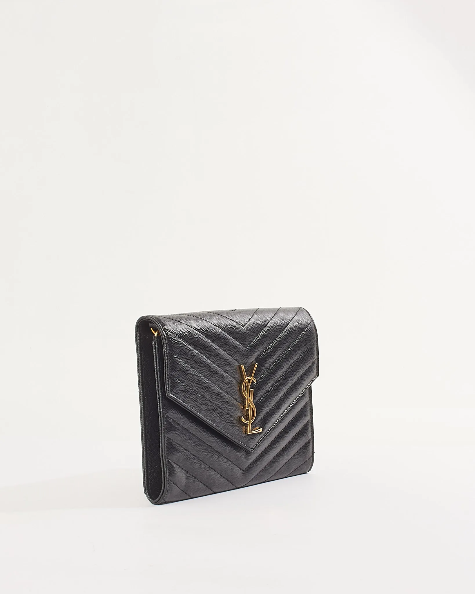 Saint Laurent Black Quilted Grain De Poudre Leather Cassandre Matalassé Wristlet Pouch
