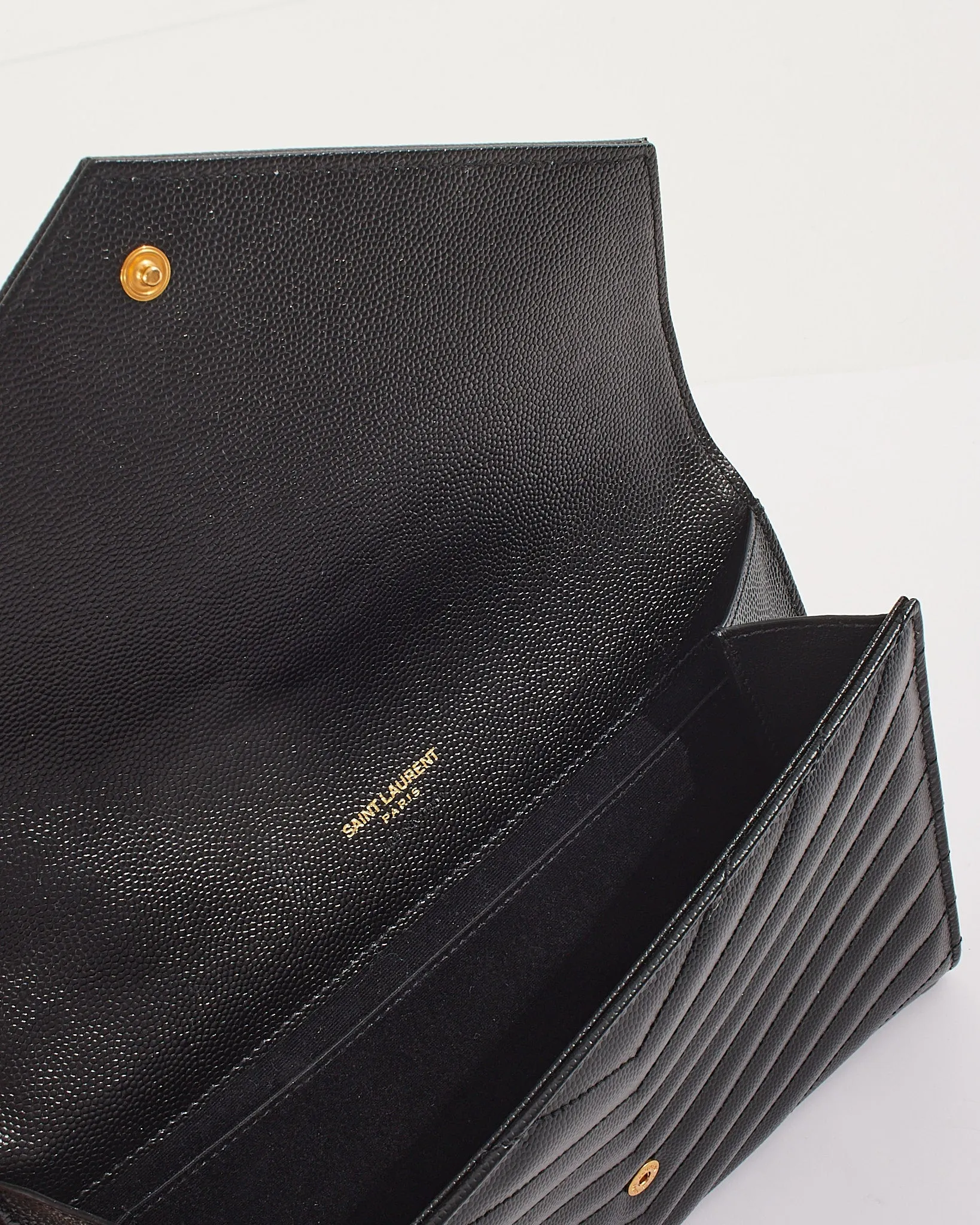 Saint Laurent Black Quilted Grain De Poudre Leather Cassandre Matalassé Wristlet Pouch