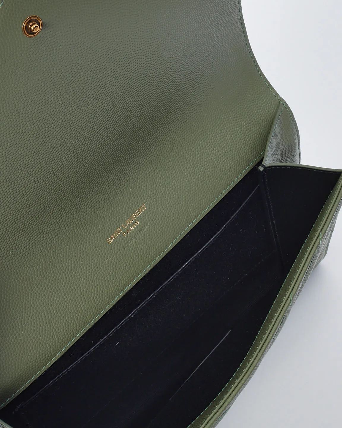 Saint Laurent Sage Green Grained Leather Matlassé Cassandra Clutch