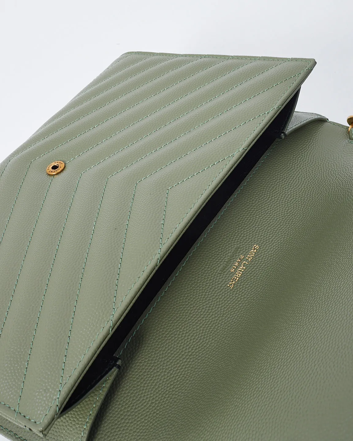 Saint Laurent Sage Green Grained Leather Matlassé Cassandra Clutch