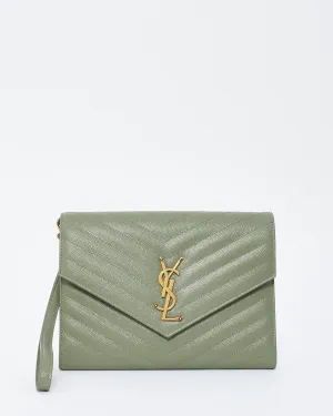 Saint Laurent Sage Green Grained Leather Matlassé Cassandra Clutch