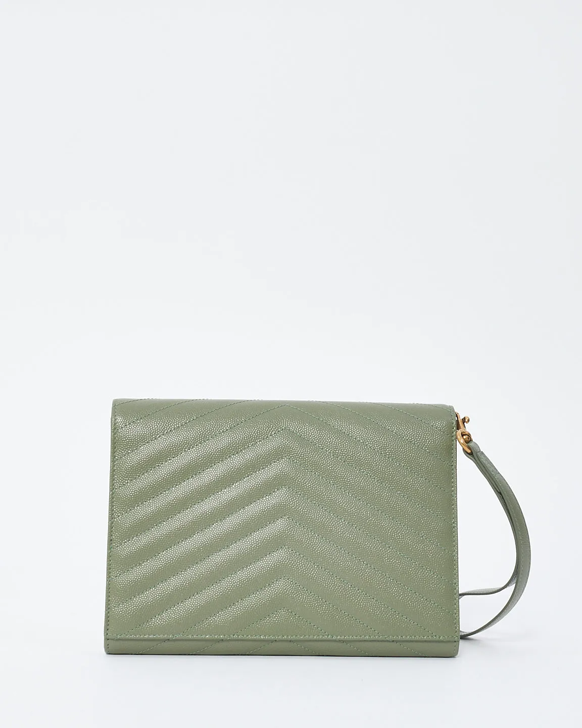 Saint Laurent Sage Green Grained Leather Matlassé Cassandra Clutch