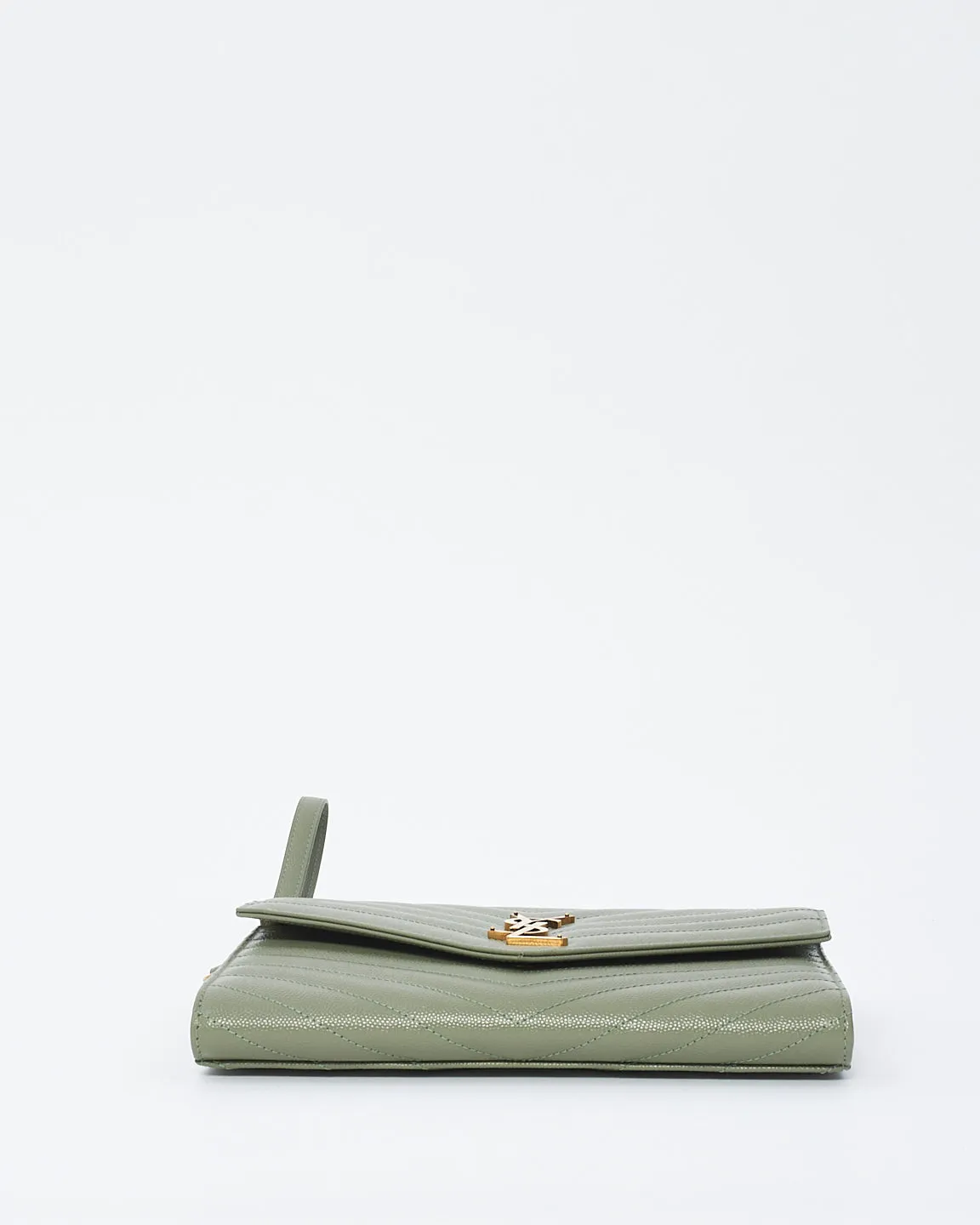 Saint Laurent Sage Green Grained Leather Matlassé Cassandra Clutch