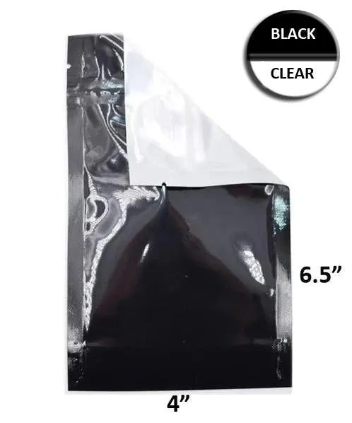 SAMPLE of Mylar Bag Black/Clear - 1/4 Oz - 7 Grams - 4 x 6.5" - (1 Count SAMPLE)