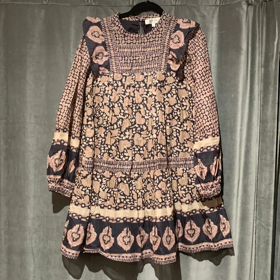 SEA New York Pink Long Sleeve Cotton Mini Tunic Dress