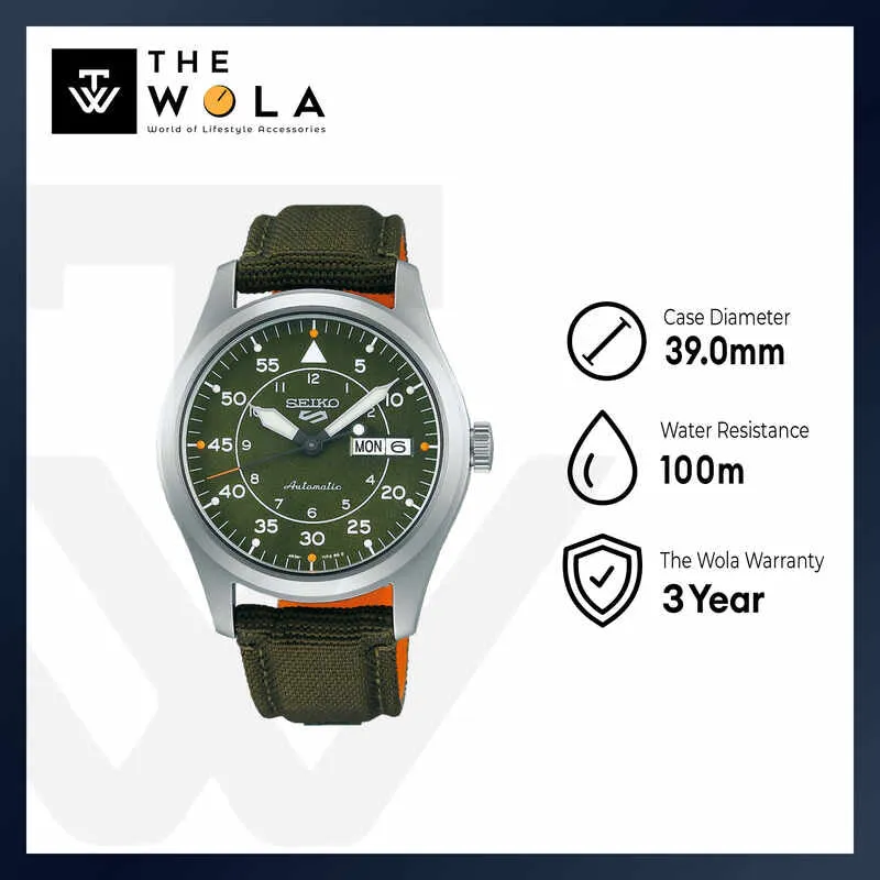 Seiko 5 Sports SRPH29K1 Flieger Automatic Men's Watch | Green Dial with Green Nylon Strap