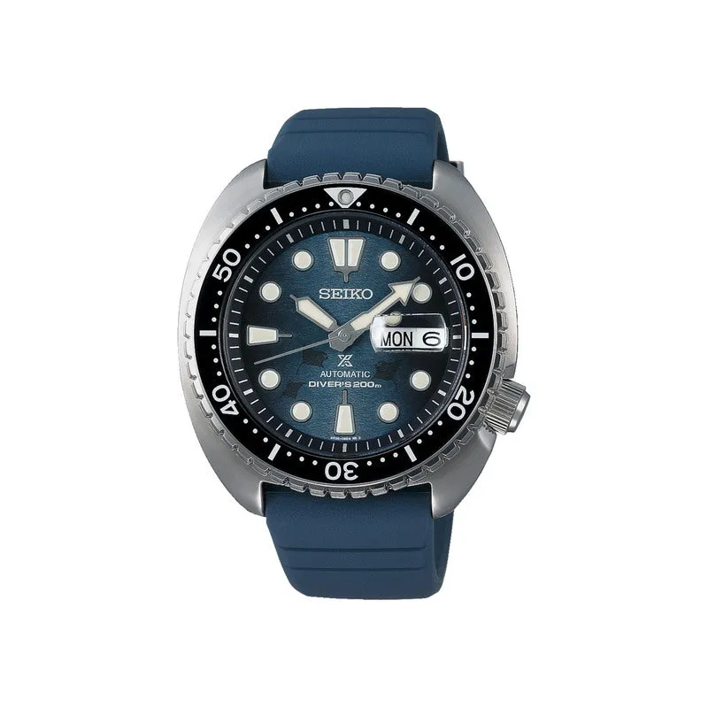 Seiko Prospex SRPF77K1 Save The Ocean Special Edition Automatic Men's Watch | Dark Manta Ray Design with Blue Silicone Strap