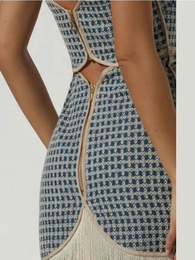 Sexy Cut Out Strapless Tassels Mini Dress