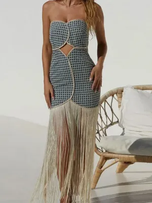 Sexy Cut Out Strapless Tassels Mini Dress