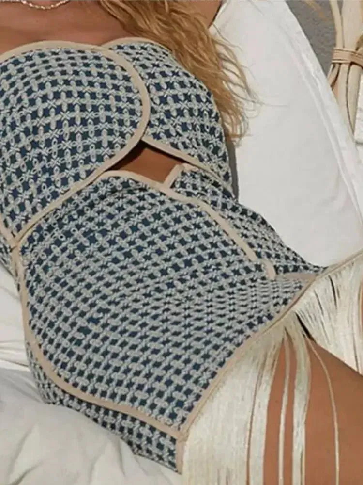 Sexy Cut Out Strapless Tassels Mini Dress
