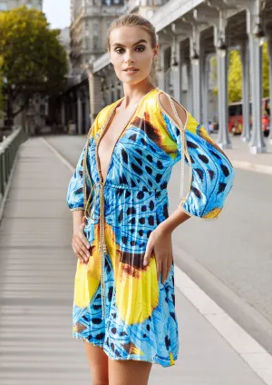 Sheer Turquoise Butterfly - Short Cocktail Dress