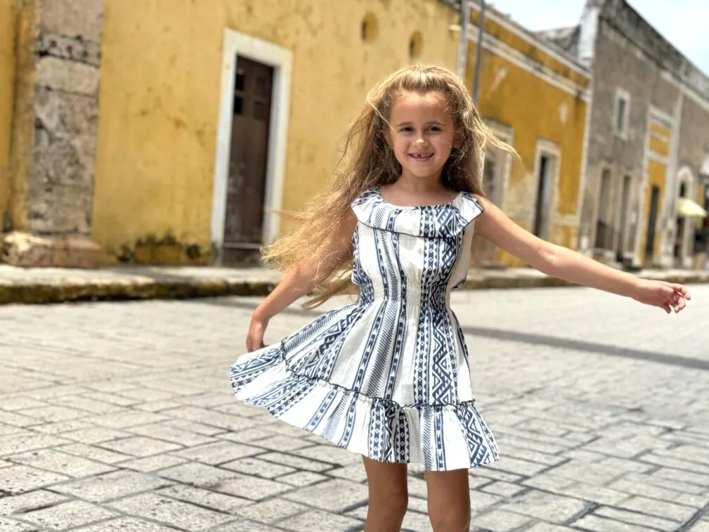 SHIRRED WAIST SUNDRESS in Blue