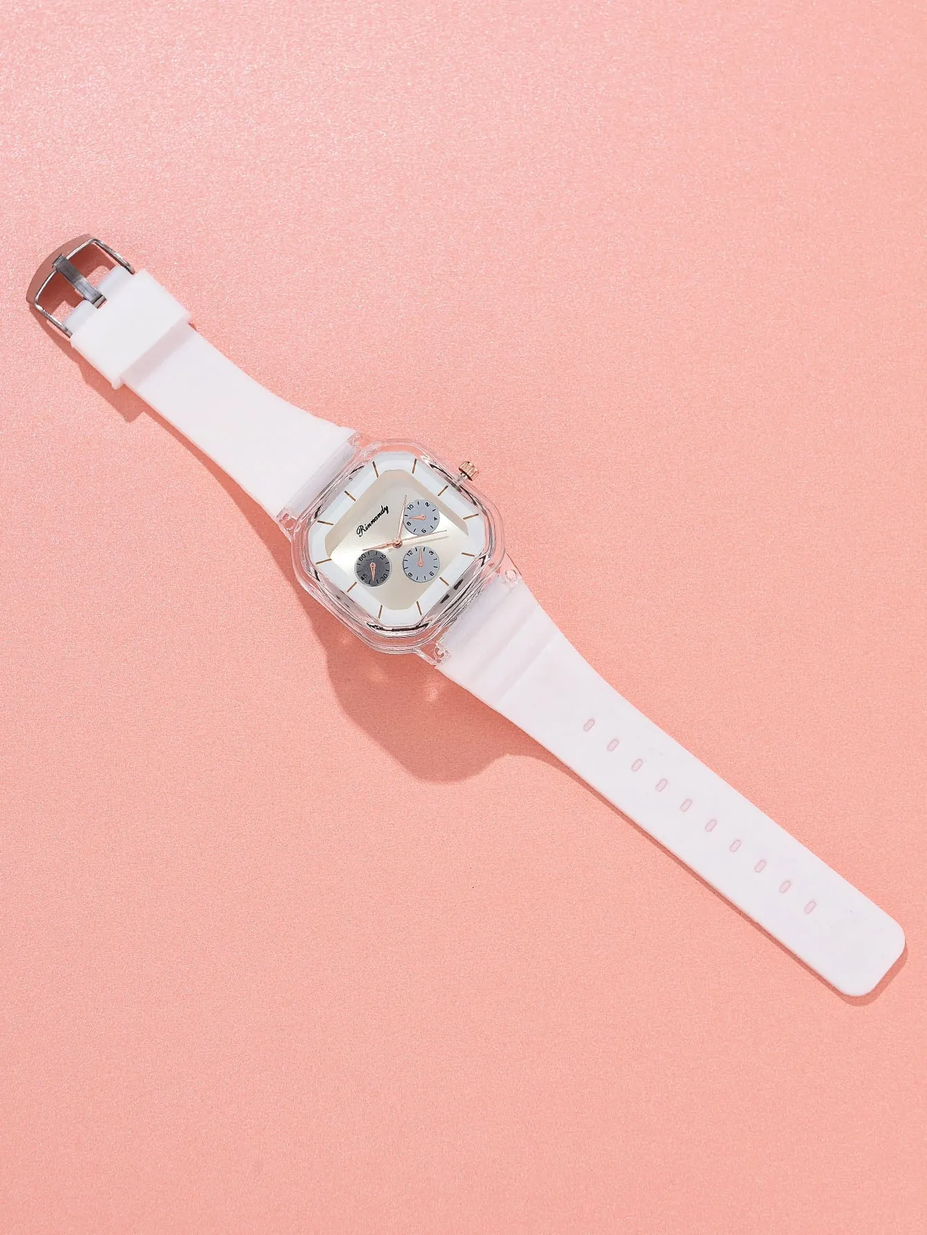 Silicone Strap Square Pointer Quartz Watch - White