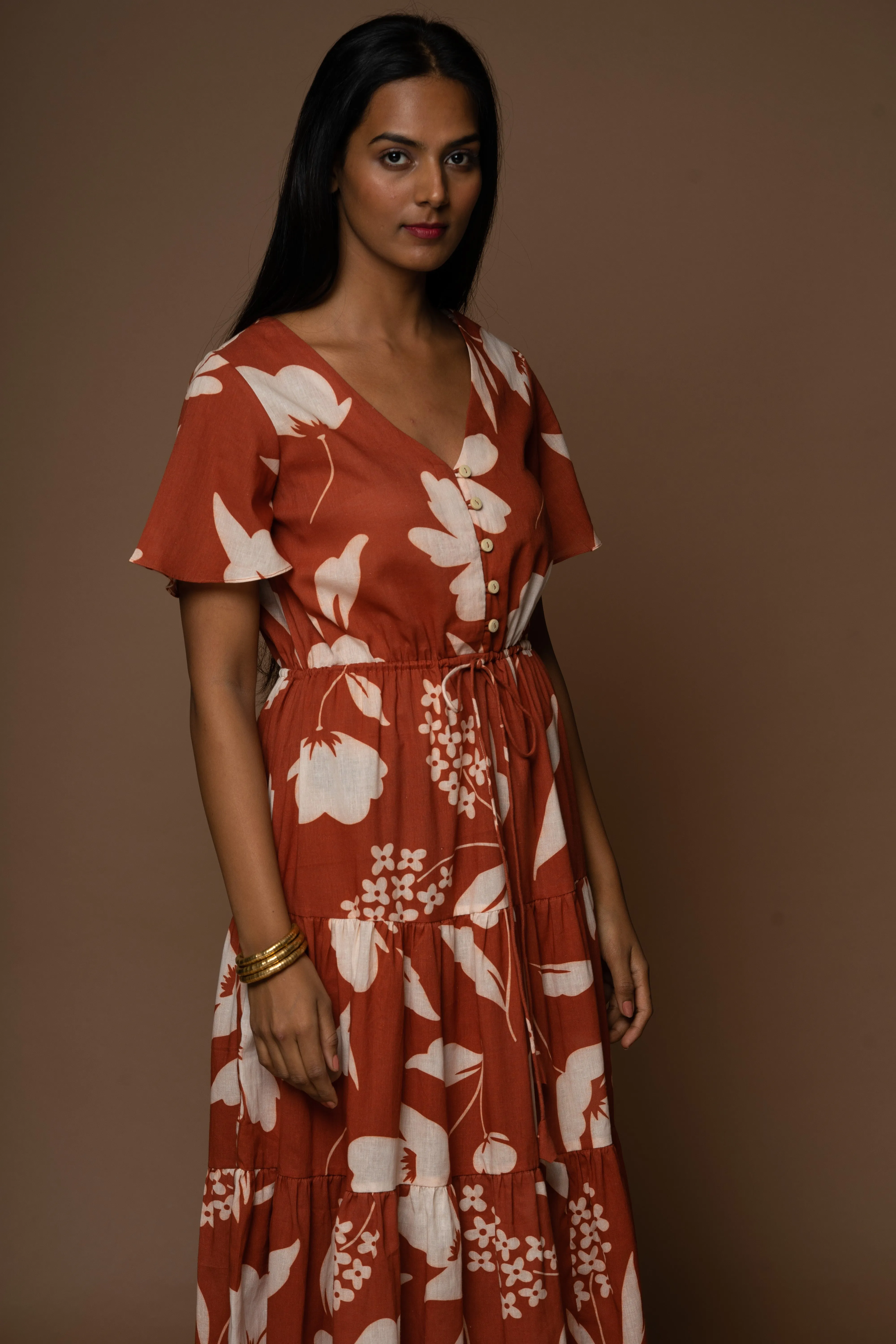 Simple Cinch Midi Dress in Traces of You Pattern