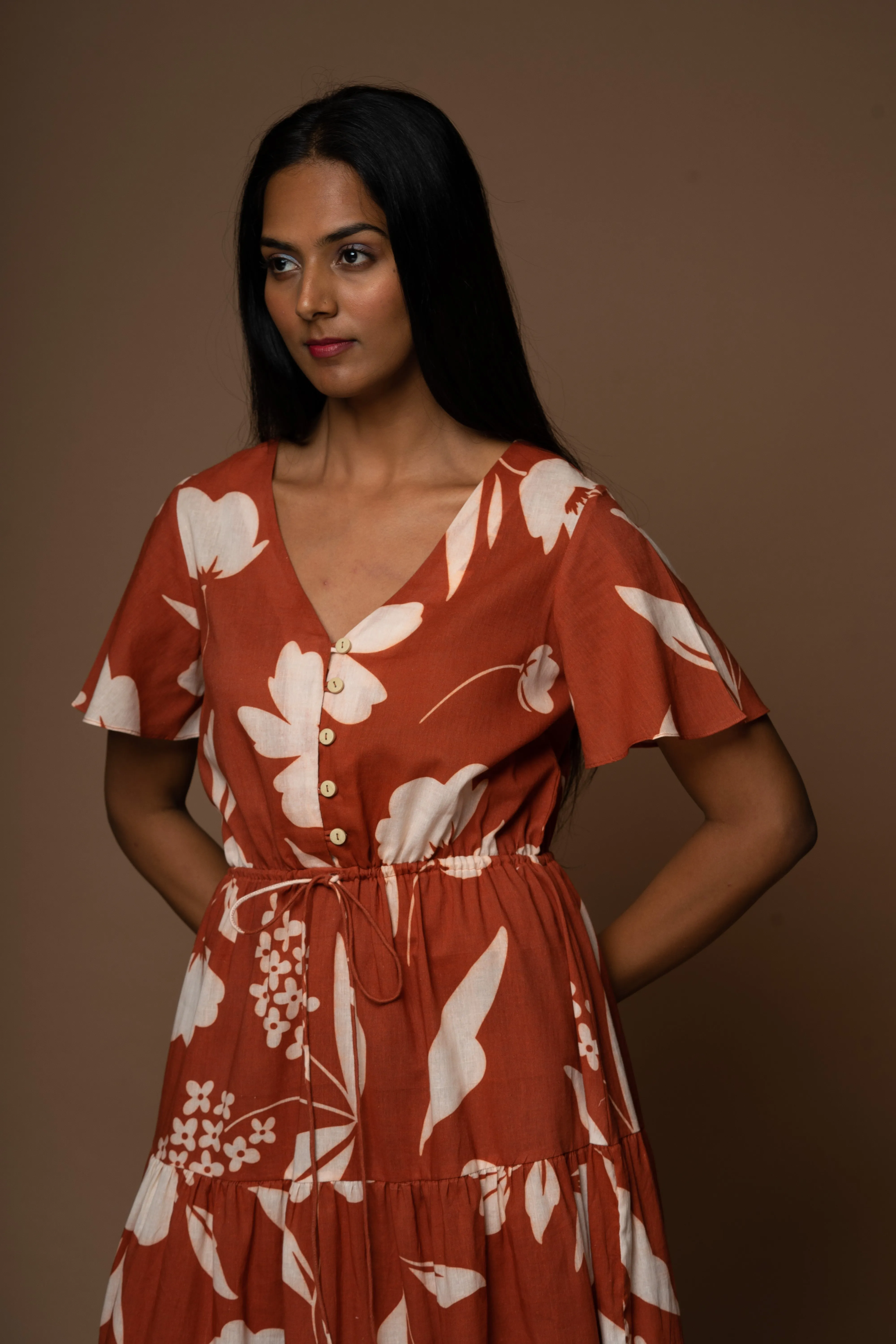 Simple Cinch Midi Dress in Traces of You Pattern