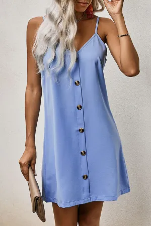 Sky Blue Buttoned Slip Dress