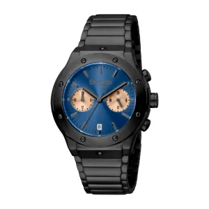 Smalto Men Watch, Black Color Case, Blue Dial, Black Color Stainless Steel Metal Bracelet
