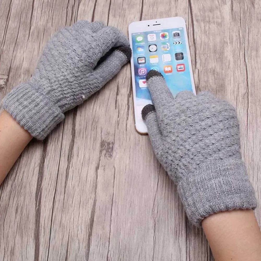 Smartphone Screen Gloves Women Girl Female Stretch Knitted Gloves Mittens Winter Thick Warm Accessories Woolen Guantes F3