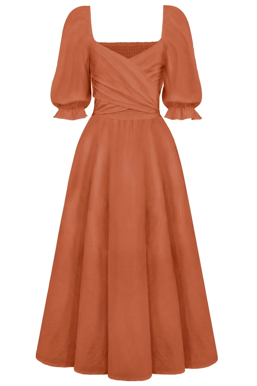 Smocked Tied Flounce Sleeve Midi Dress