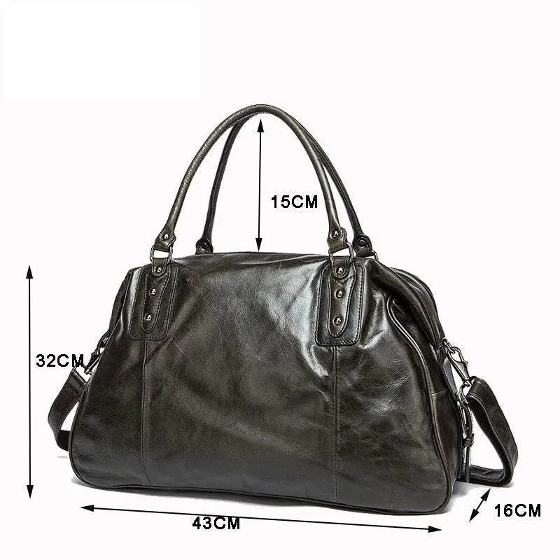 Soft Cowhide Leather Duffle Bag Large Capacity Men’s Weekend Bag