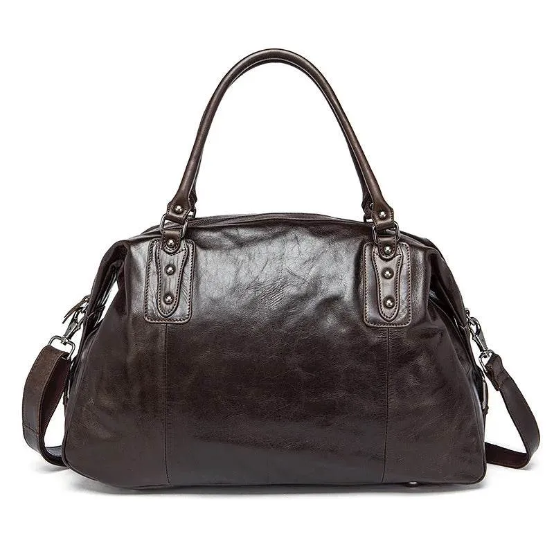 Soft Cowhide Leather Duffle Bag Large Capacity Men’s Weekend Bag