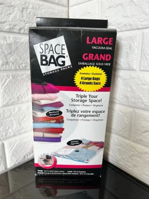 Space Bag Storage Packs, Large Vacuum-Seal! 4 Large Bags. Triple Your Storage Space!