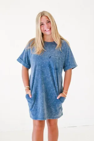 Splish Splash Mineral Wash Tunic Dress in Blue