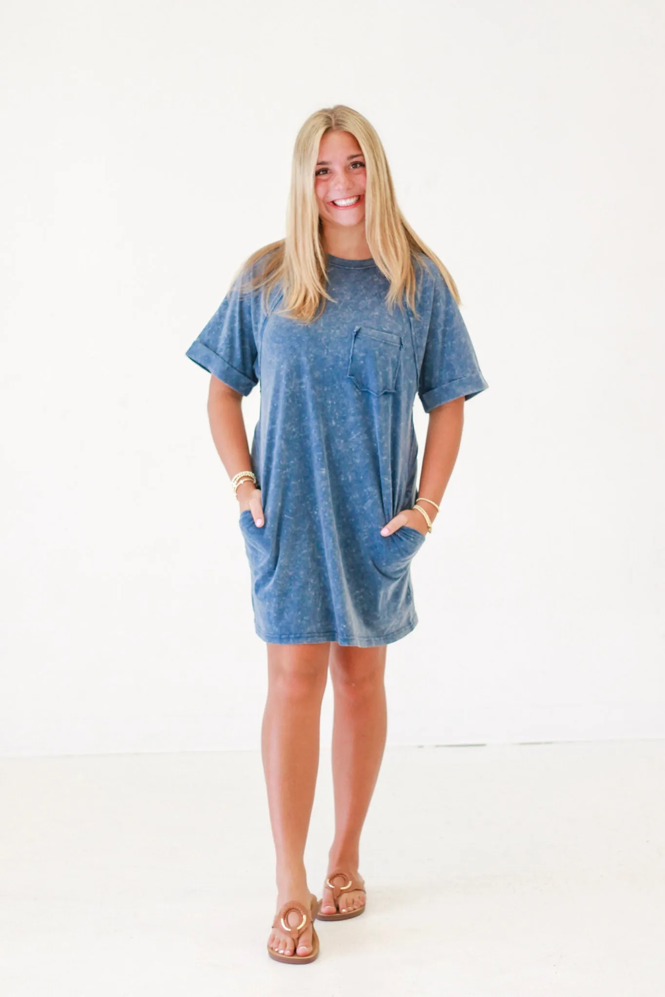 Splish Splash Mineral Wash Tunic Dress in Blue