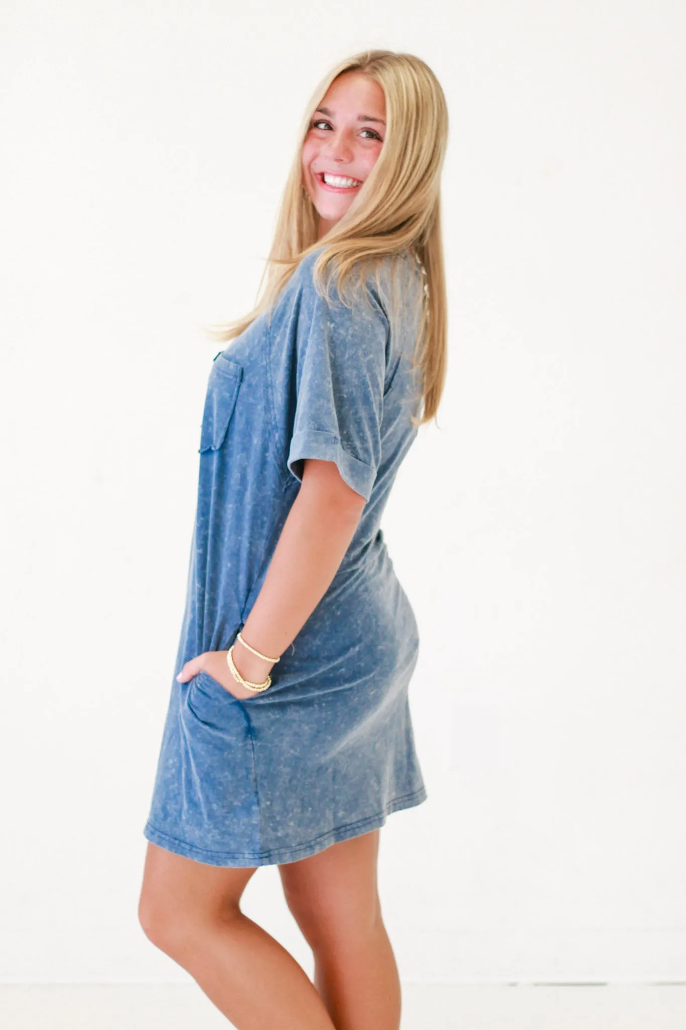 Splish Splash Mineral Wash Tunic Dress in Blue