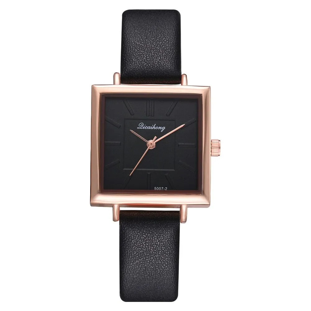 Square Women Bracelet Watch Contracted Leather Crystal Wrist Watches Women