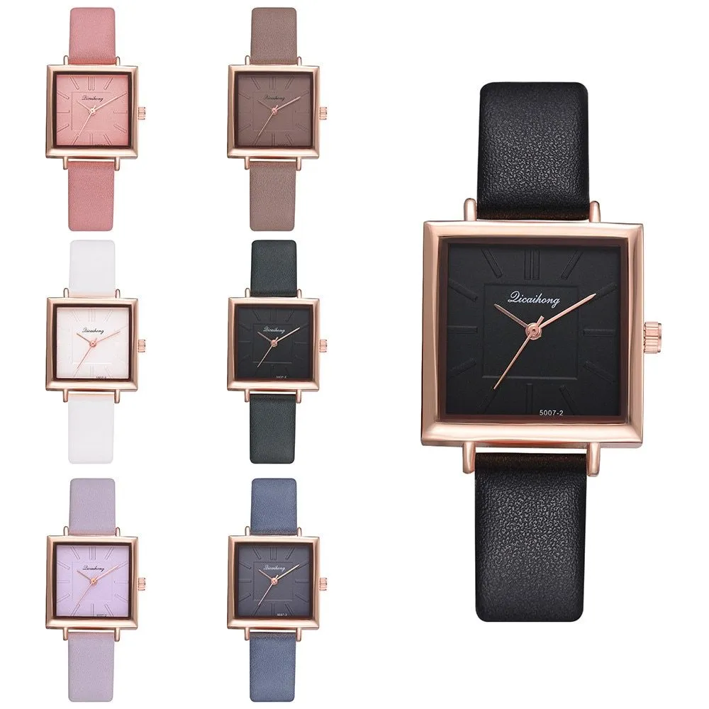 Square Women Bracelet Watch Contracted Leather Crystal Wrist Watches Women