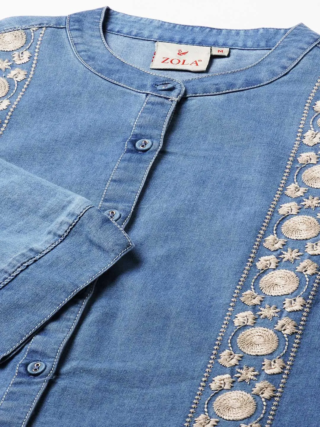Stone Mandarin Collar Straight Denim Tunic for Women Online - Zola