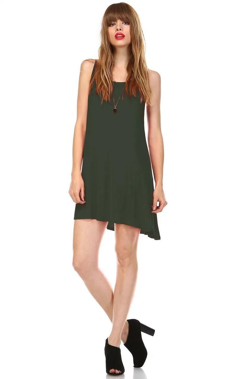 Strappy Back Dress Sleeveless and 3/4 Sleeve Olive Green