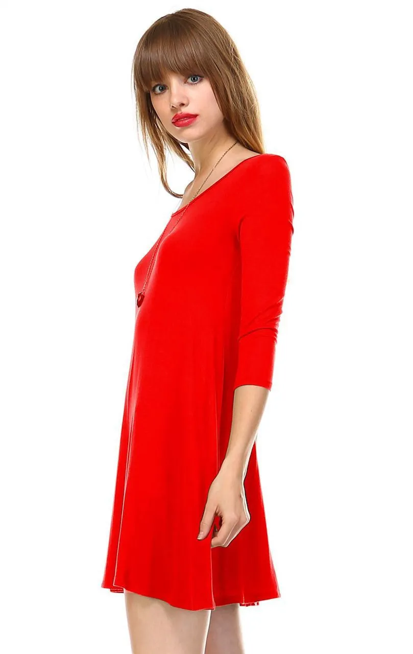 Strappy Back Dress Sleeveless and 3/4 Sleeve Red Orange
