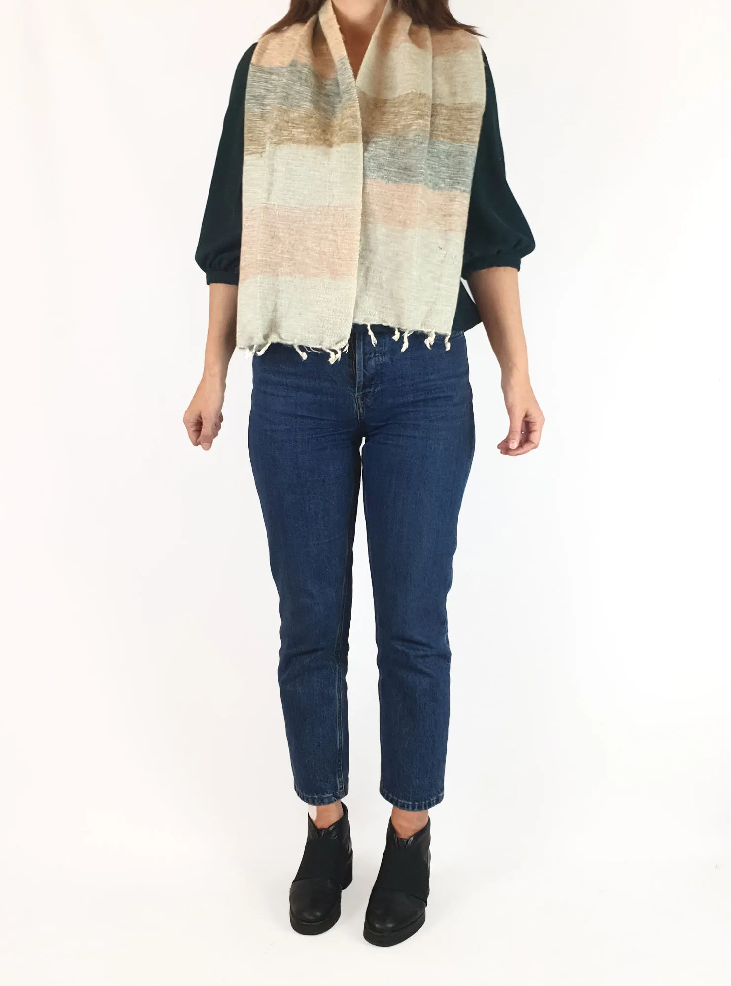 Striped neutral toned wool scarf