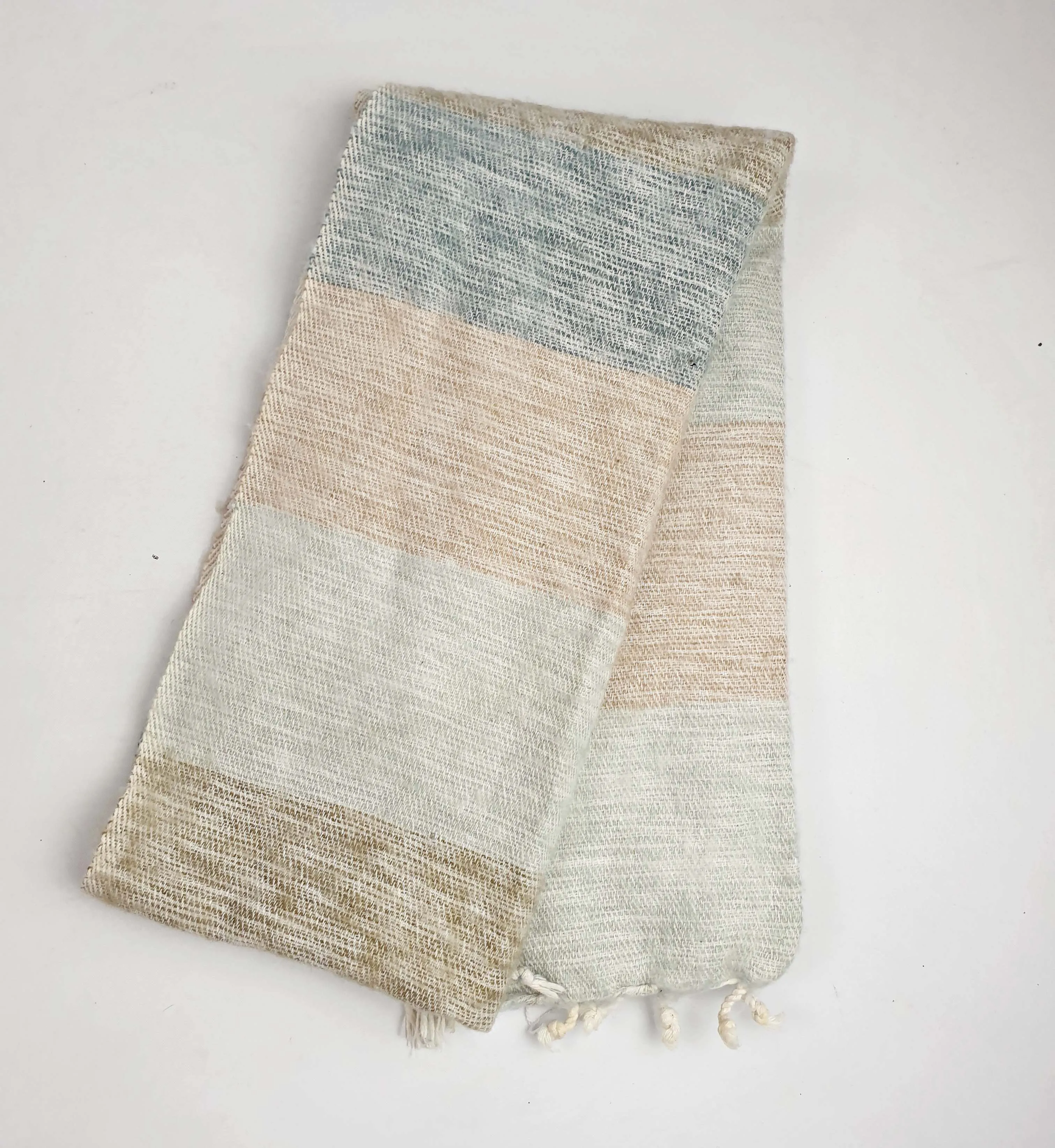 Striped neutral toned wool scarf