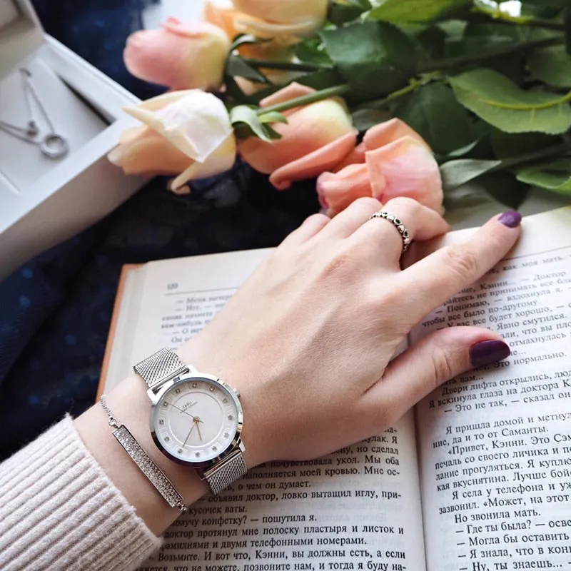 Stunning! IBSO Crystal Design Bracelet Necklace Watch Jewelry Set