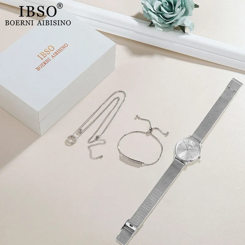 Stunning! IBSO Crystal Design Bracelet Necklace Watch Jewelry Set