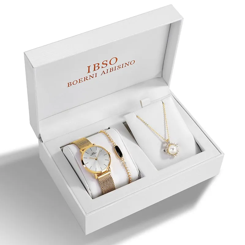 Stunning! IBSO Crystal Design Bracelet Necklace Watch Jewelry Set