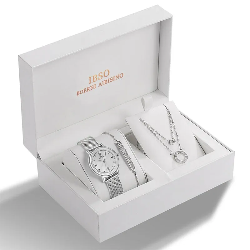 Stunning! IBSO Crystal Design Bracelet Necklace Watch Jewelry Set