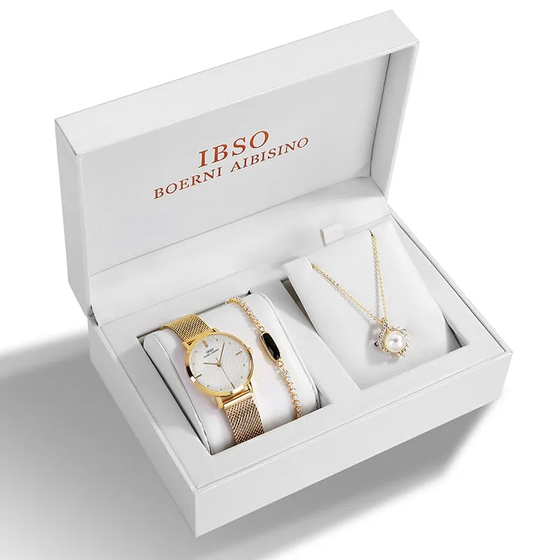 Stunning! IBSO Crystal Design Bracelet Necklace Watch Jewelry Set