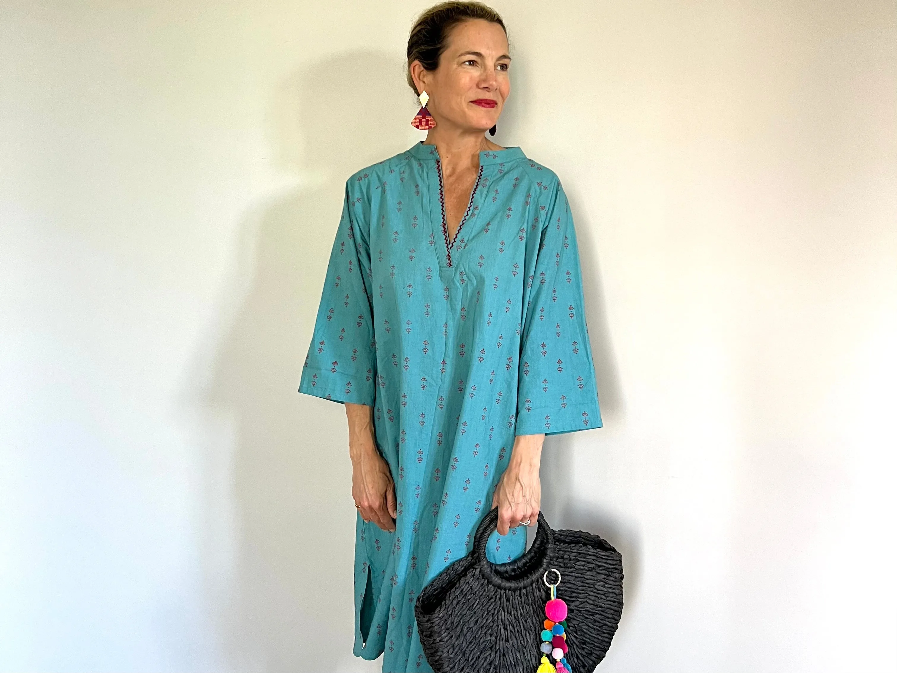 Teal and Red Staghorn Midi Dress